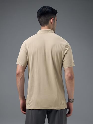 Image of TECHNOSPORT Men's Solid Slim Fit Polo Collar T-Shirt COTFLEX Half Sleeve Button Polyester for Gym Running Workout UPF50+ Anti Odour