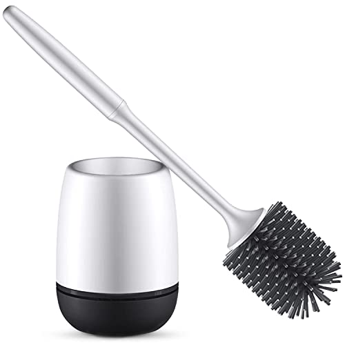 NXDRS Brosse et Support de Toilette en Silicone, Ensemble de brosses de Nettoyage de Cuvette de Toilette, poignée antidérapante avec Poils Souples TPR (Black) Cover