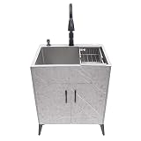 Kitchen Sink with Cabinet Laundry Sink with Faucet and Drain Basket Freestanding Sink Cabinet for Laundry & Utility Room Garage Basement Hotel RV,30.3 Height (Gray)