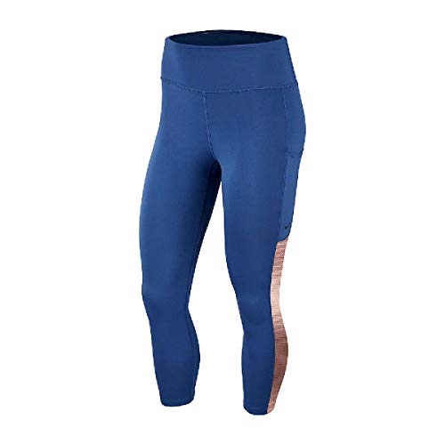 Nike One Women's Mid Rise Workout Crop Length Tights, (Size Medium, Blue/Light Pink)