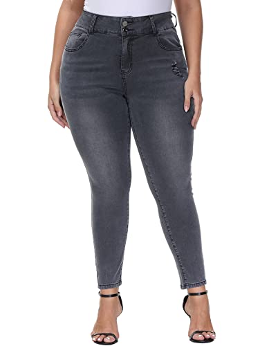 Allegrace Plus Size Skinny Jeans For Women High Waist Stretchy Distressed Casual Work Jeans Capris Y1 Gray 22W #TOP22