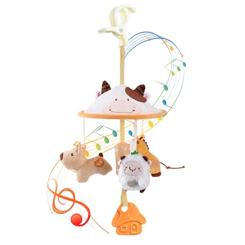 Hanging Baby Stroller with Music Plush Animals, Toddler Suspended Activity Toys Car Seats and Prams, 16.93×7.09inches Soft Travel Companion Girls Boys, Ideal for Infant Stimulation on Entertainment