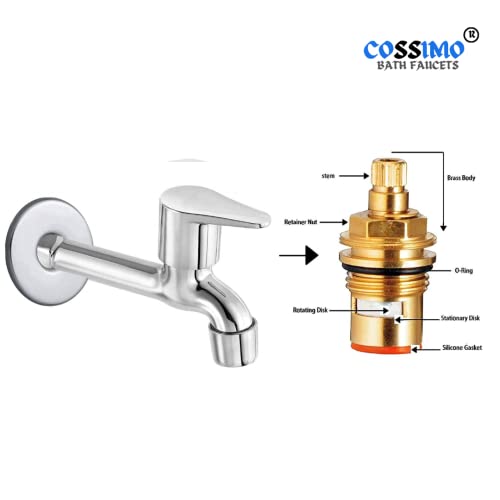 Image of Cossimo Jazz Stainless Steel Long Body Bib Cock Tap with Wall Flange (Chrome Finish)