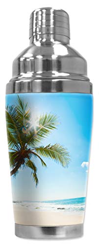 Mugzie 16 Ounce Stainless Steel Cocktail Shaker/Martini Shaker With Wetsuit Cover - Palm Tree And Beach #TOP16