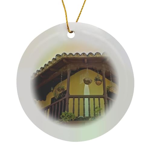 Circle Porcelain Ornament - Traditional Colonial Architecture of Trinidad, UNESCO World Heritage Site Cuba