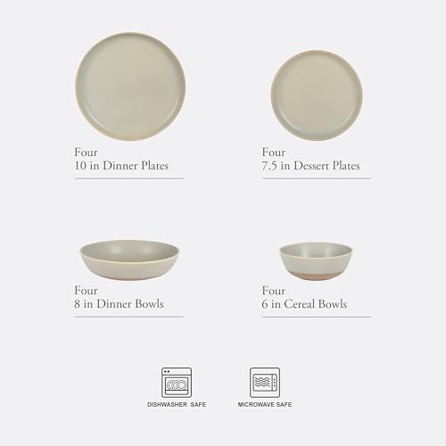 Gibson Elite Laguna Bliss 16 Piece Stoneware Reactive Glaze (Service for 4) Ceramic Plates and Bowls Dinnerware Set - Matte Green W/Terracotta Bottom by Gibson Elite - Used condition - Image 2