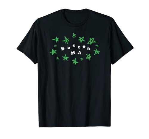 Diseño caprichoso de BOSTON MA con estrellas verdes dibujadas Camiseta