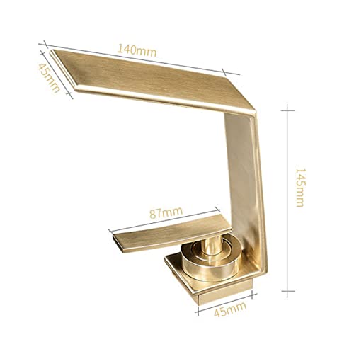 Grifo de lavabo cascada para un baño estilo spa, monomando dorado cepillado 2