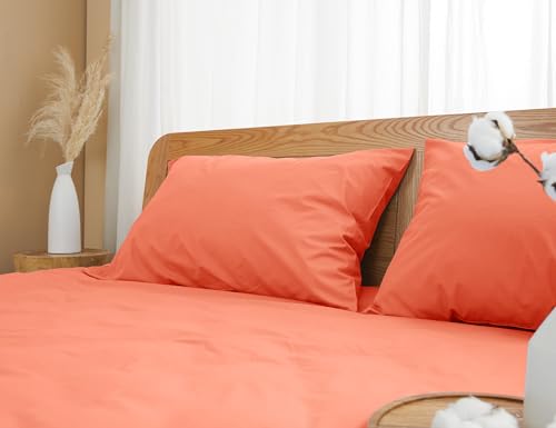 Pillow Cases, King Size Cotton Percale Weave Pillowcases, Pre-Shrunk Breathable and Hypoallergenic Pillowcases, Set of 2 (2 Piece King 20 Inch x 40 Inch, Coral)