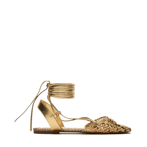 Woven Ballet Flats for Women Square Toe Lace Up Flats Cute Bow Ballerina Shoes