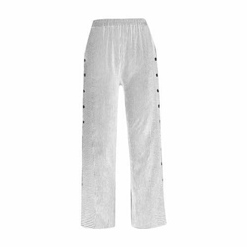 Summer Pants for Women Striped Printed Side Button Pants Baggy Elastic Waist Straight Leg Trousers with Pocket3