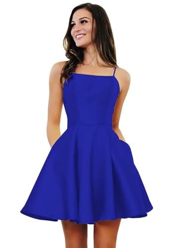 Satin Short Homecoming Dresses with Pockets for Teens Spaghetti Straps Prom Dress for Women 2025
