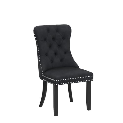 Image of Virabit Tufted Dining Chairs Set of 6, Velvet Upholstered Dining Chairs with Nailhead Back and Ring Pull Trim, Solid Wood Dining Chairs for Kitchen /Bedroom /Dining Room (Black)