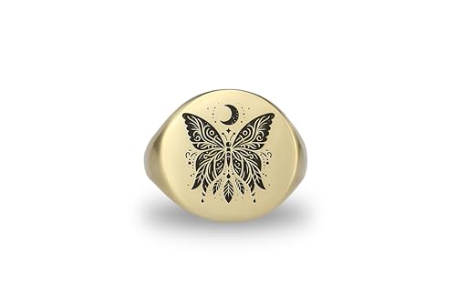 Bague audacieuse papillon en or massif gravé main - 4