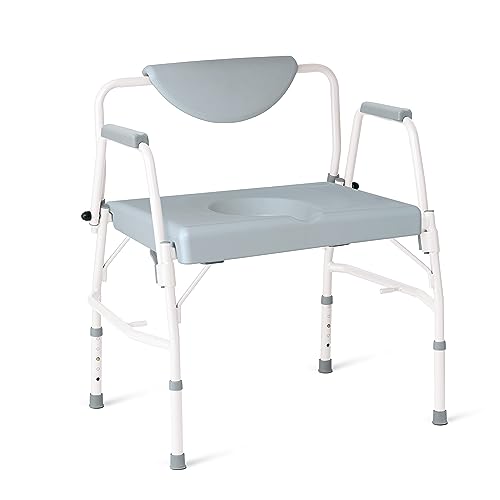 DMI Drop-Arm Bariatric Commode (500 lb) — A 500 lb drop-arm commode with an extra-wide 23-inch seat for heavier users who need side transfers.