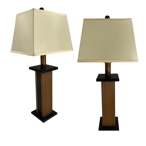 Green Mountain Live Edge Inc 2 Pack 26 Inch Tall Modern Rustic Farmhouse Battery Powered Table Lamp Textured Woodgrain Poly Lumber Cordless Indoor/Outdoor 3 Stage Dimmer + Auto-Off Timer cover