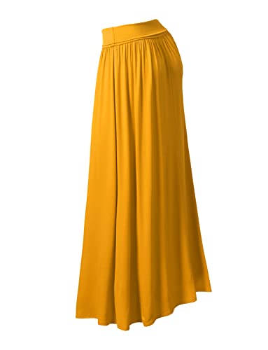 DOUBLJU Casual High Waisted Maxi Skirts Elastic Wide Waist Band Flare Ruffle Ankle Length Skirts for Womens with Plus Size3