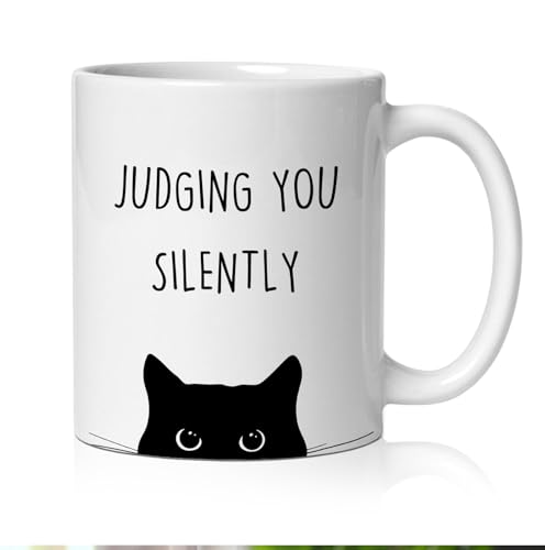 Taza de Cerámica Negra con Diseño de Gato 11 oz