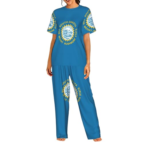 Pyjama court femme grande taille ensemble de nuit confortable imprimé Dakota du Sud