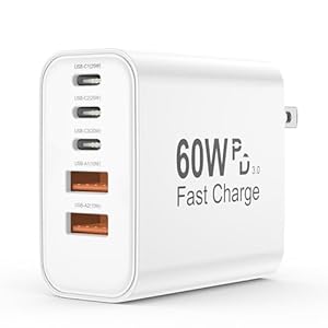 USB C Charger Block, 60W 5 in 1 Charging Blocks, PD 3.0 Fast Charger iPhone, QC 2A Wall Plug Multiport Type C Charging Block for iPhone 17 16 15 14 13 12 Pro Max, iPad, iPod, Samsung, AirPods Pro