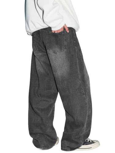 Areant Mens Baggy Hip-Hop Jeans Wide Leg Loose Fit Denim Pants Y2K Vintage Streetwear Skater Jeans with Elastic Waist Gray X-Large — view 5