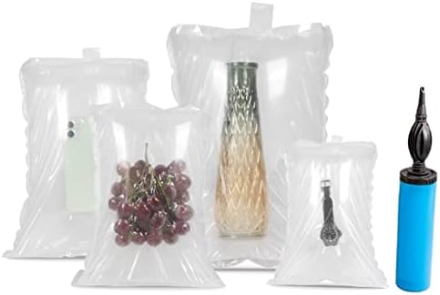 (100 Pack + Free Pump ) BZQZDAI 3.9x5.9inch Clear Plastic Inflatable Air Packaging Bags Air Bubble Bag Suspension Packaging Air Pillows Air Cushions Buffer Bags Void Fill Cushioning for Shipping and Packaging