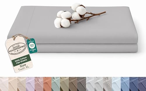 Image of Royale Linens 100% Organic Cotton Twin XL Size Flat Sheet Only - Percale Top Sheets - Twin XL Flat Sheet Sold Separately - Lightweight & Soft 100% Cotton Silver Bed Sheets Only (66 inch x 102 inch Silver)
