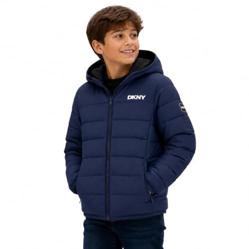 Image of DKNY Boys Winter Jacket, Midweight Puffer Coat, Weather Resistant, Hooded
