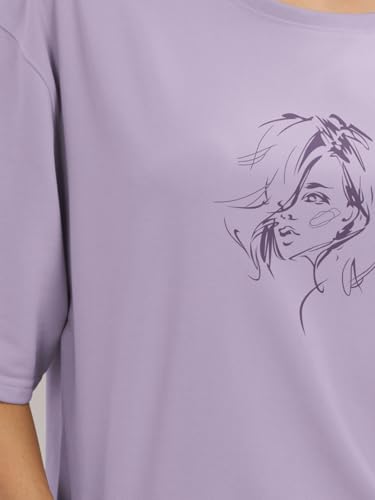 Image of HELLCAT Beige Printed Loose Fit Crew-Neck Crop T-Shirt for Women