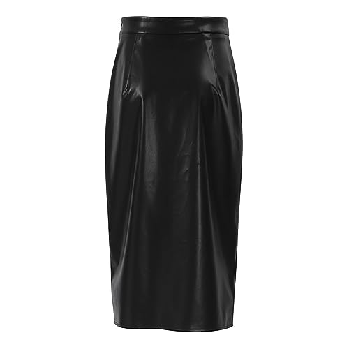 Saia feminina de couro PU dividida outono inverno cintura alta com sensibilidade de design para saia