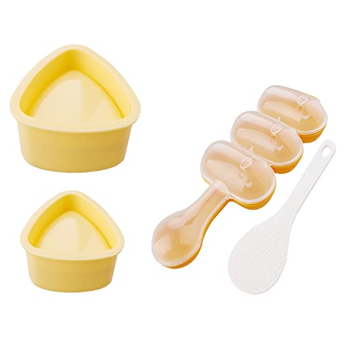 Onigiri Mold, 2 Pcs Beige Triangle Sushi Mold 1 Shake Rice Ball Mold and 1 Piece Rice Scoop for Home DIY Japanese Boxed Meal or Children Bento
