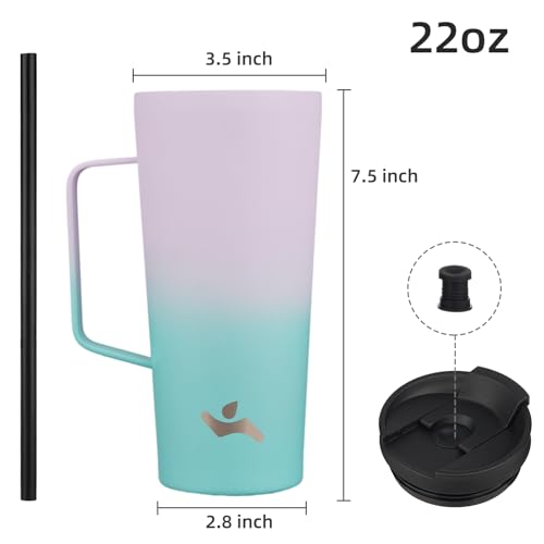 Image of Konokyo 22 oz Insulated Tumbler with Handle & Straw, Stainless Steel Mug