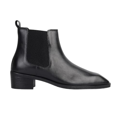 Image of Hayes London Chelsea Boots for Man | Crust Leather Black Ankle Boots | Cuban Heel Pointed Toe Stylish Formal & Casual Boots for Men | Slip-On Elastic Side Panel