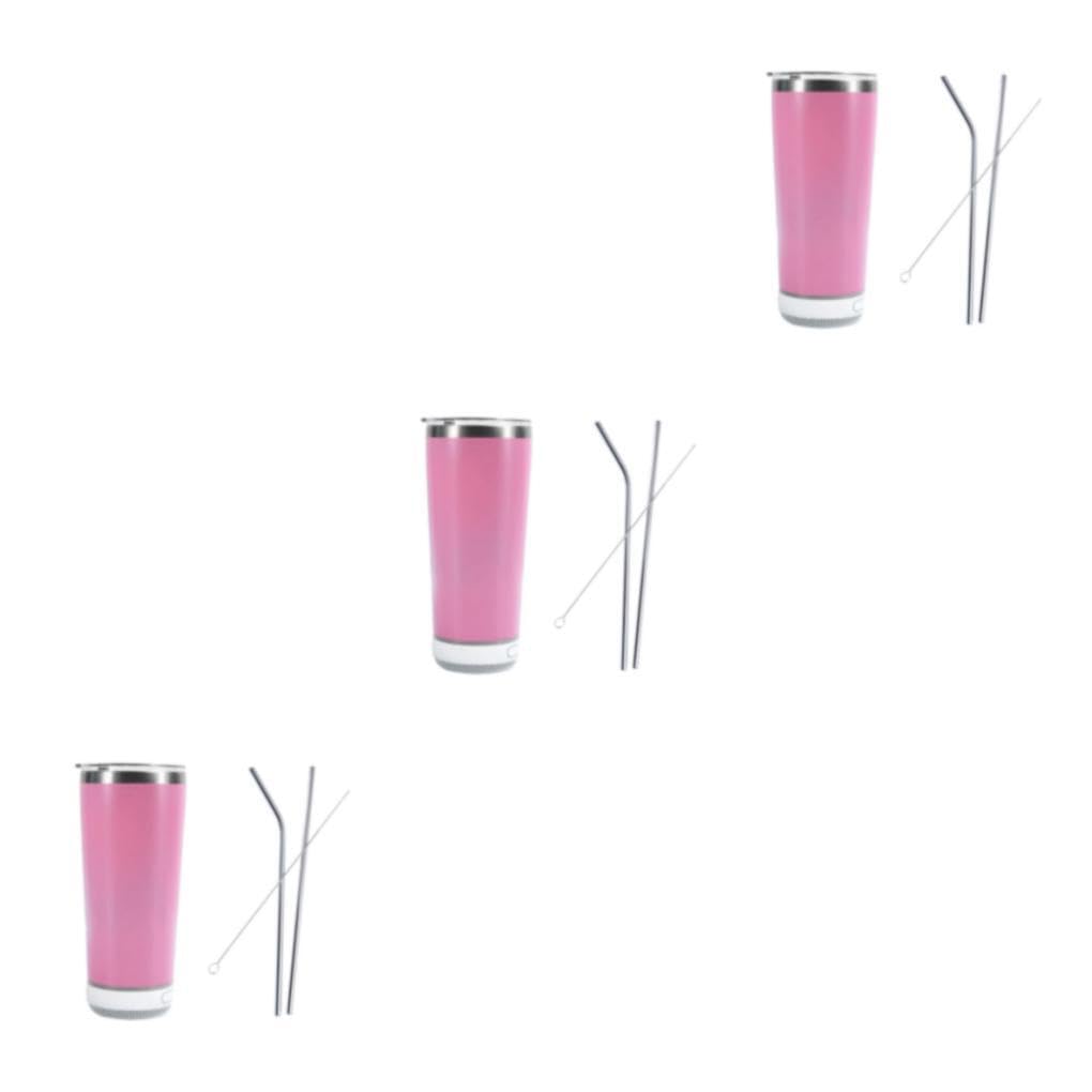 3 Juegos de Vaso con altavoz de música Bluetooth, acero inoxidable 304 de calidad alimentaria, inodoro y libre de contaminación, vaso con textura de gama, color rosa