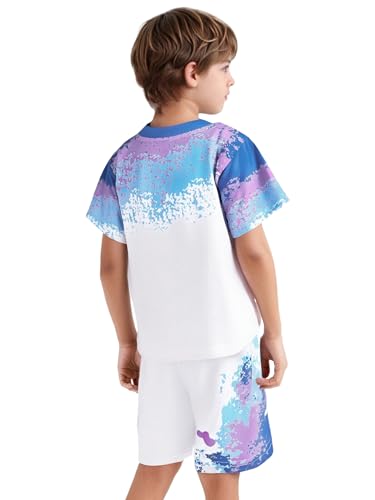 Kids Boys Quick Dry Summer Sports Outfits Fashion Gradient Short Sleeve T-Shirt with Shorts Set2