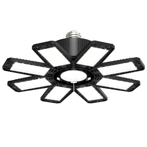 VRTOGTHE Lámpara de Garaje - 210W 21000LM Luces LED Para Garaje con 8+1 Panel Ajustable, Casquillos E26/E27 6500K Iluminacion LED para Garaje, Almacén, Sótano, Trastero