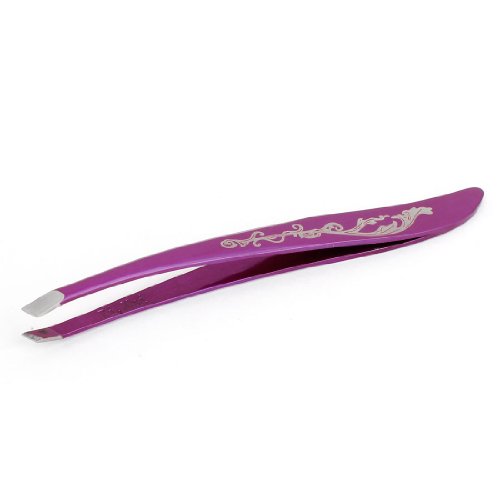 uxcell Feather Shaped Makeup Tool Purple Slanted Tip Eyebrow Tweezers Clip