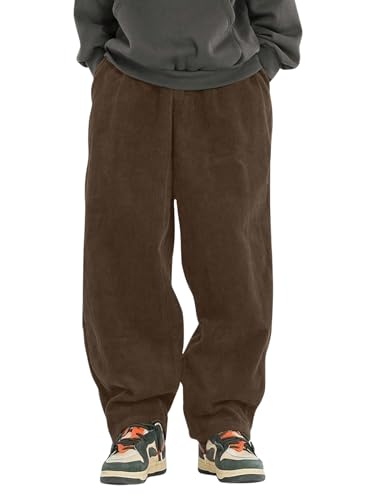 Floerns Men's Casual Corduroy Pants Drawstring Elastic Waist Straight Leg Fashion Loose Pants with Pockets