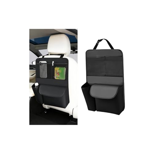 SWPHRT Car Seat Back Organizer, Leather Vehicle Seat Headrest Hanging Bag with Multiple Storage Pockets, Automotive Interior Organization Accessories, Universal for SUV Truck Sedan