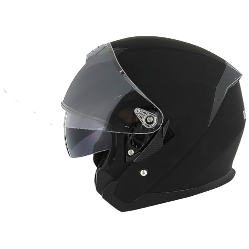 1Storm Motorcycle Open Face Helmet Scooter Classical Knight Bike Dual Lens/Sun Visor Matt Black