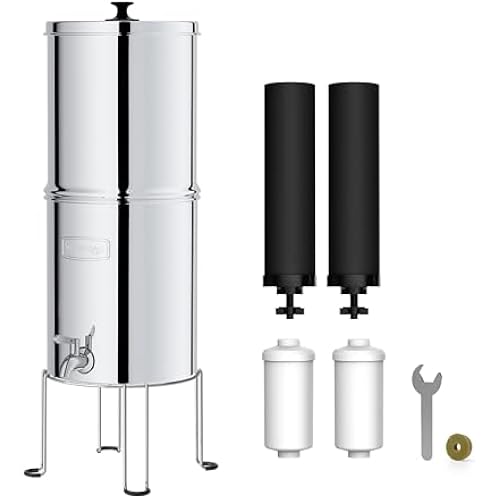 Waterdrop TK-A-FS Gravity Water Filter System, NSF/ANSI 42&372 Standard | Reduces Fluoride and Chlorine, Stainless-Steel Water System with 4 Filters and Metal Spigot for Home, 2.25G