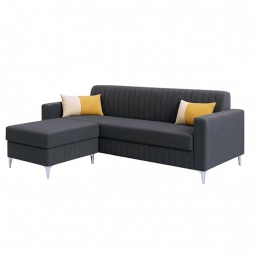Image of SOCOZI Anton 4 Seater L Shape Sofa Set with Movable Ottoman | Flexible Left or Right Layout | Soft Velvet Suede Fabric | Modern Design | Plush Comfort Cushions for Living Room (Dark Grey)