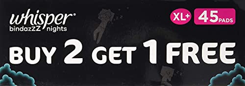 WHISPER BINDAZZZ NIGHTS SANITARY PADS, 45 XL+ PADS, UPTO 0% LEAKS ALL NIGHT LONG, FOR HEAVY FLOW, 40% LONGER & WIDER BACK, COMFORTABLE CUSHIONY... - Image 4