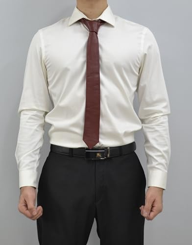 Image of Mens Lamb Leather Necktie - Skinny Solid Casual Business Wear Narrow Leather Slim Tie- Neckties for Party Wedding Gift