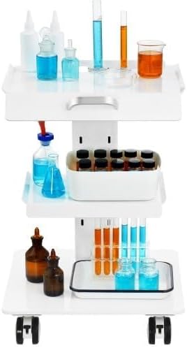Professional 3-Tier Rolling Utility Cart, Lab Trolley with Wheels, Mobile Service Cart for Laboratory, Clinic, Hospital, Salon, Multi Level Rolling Cart, Compact Service Trolley, Shelf Cart