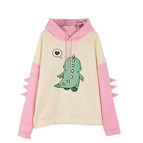 Oversize Pullover Damen Little Dinosaur Hooded Sweater Lässiges,...
