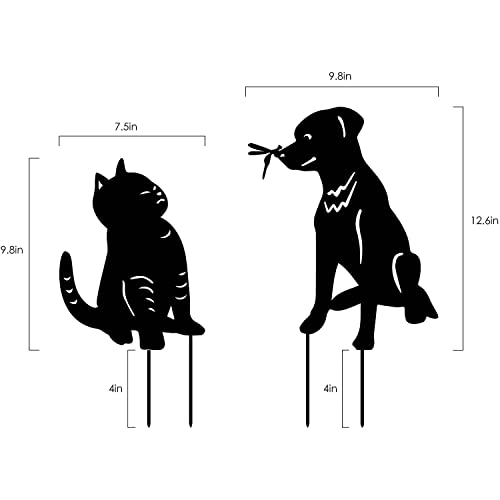 Tt & Mm Cat Dog Garden Decor Metal Stake - Set Of 2 Cat Dog Gifts Yard Art Decorative Garden Stakes Cat Dog Statue For Outdoor Yard Decor, Patio, Lawn Decorations, Idea Cat Dog Lovers Gifts #TOP2