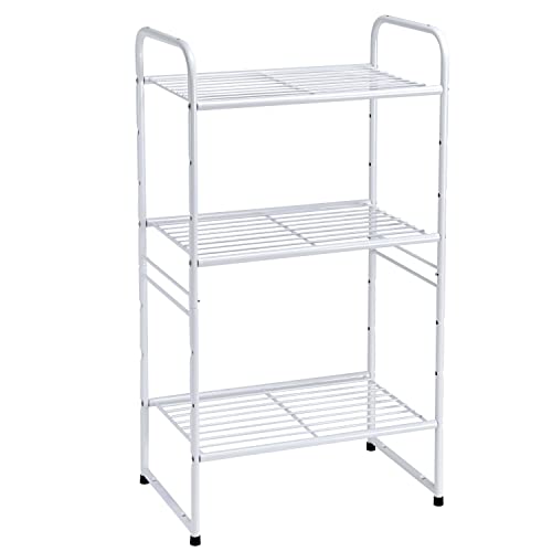 Georis 3-Tier Heavy Duty Wire Shelving Unit Storage Rack, Stackable Extendable Plant Stand Bathroom Organizer With Adjustable Shelf, Water Bottle Storage Holder, White #TOP6