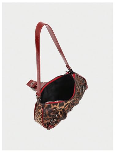 Women's Y2K Leopard Heart Hollow Shoulder Handbag Top Handle Zipper Buckle Underarm Bags Mini Purse4