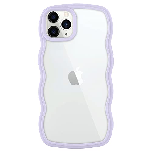 Tjkings With Screen Protector Cute Curly Wave Frame Shockproof Soft Tpu Iphone 11 Pro Max Shockproof Case For Women Girls-Purple #TOP1